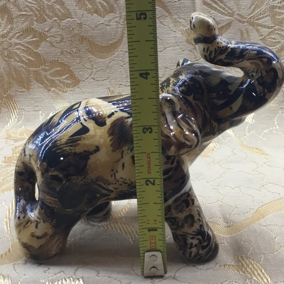 Vintage La Vie Safari Patchwork Ceramic Elephant / Trunk Up Figurine - Picture 8 of 9